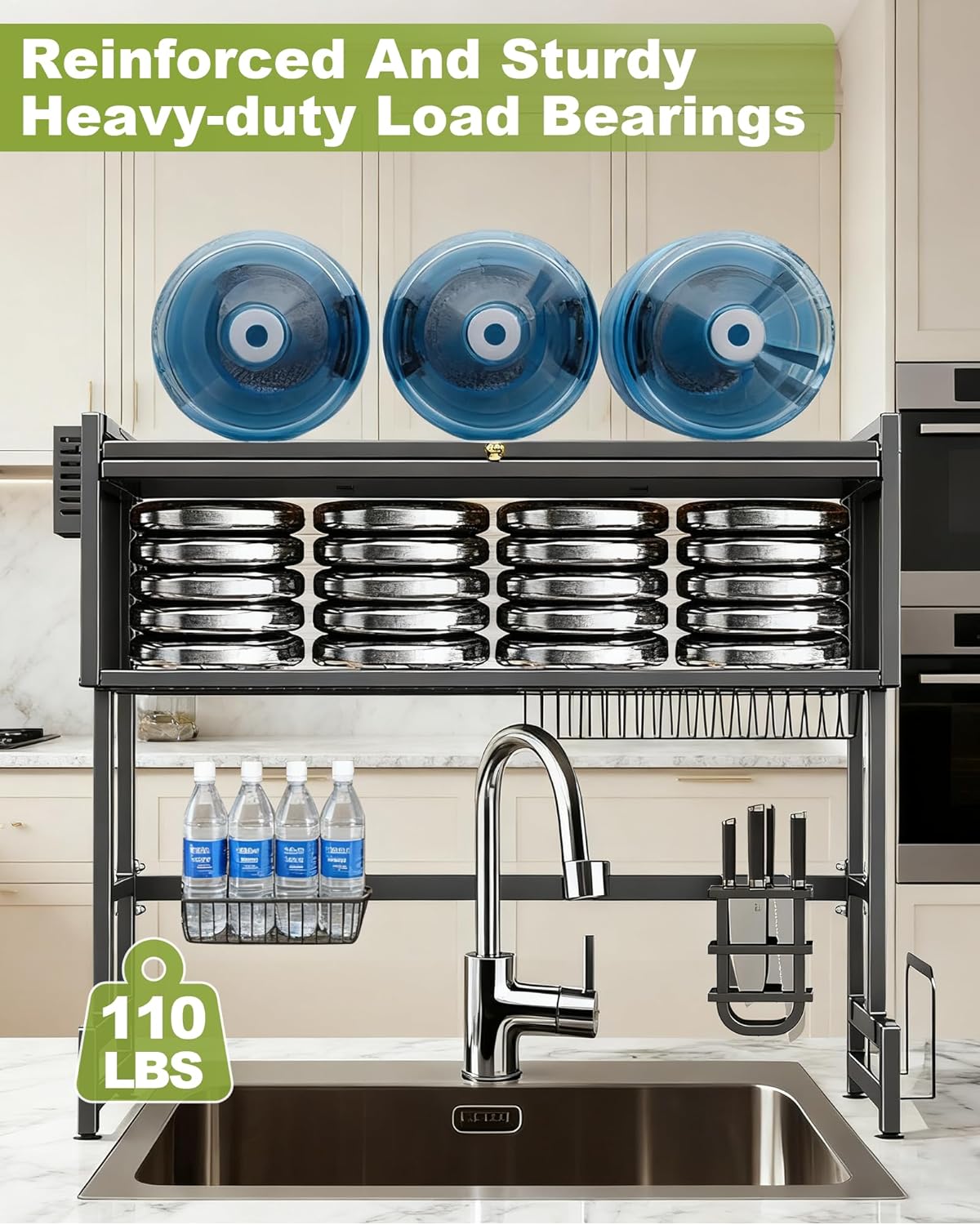 Over The Sink Dish Drying Rack 3-Tier Dish Drainer Racks with Cover Space-Saving Kitchen Organizer