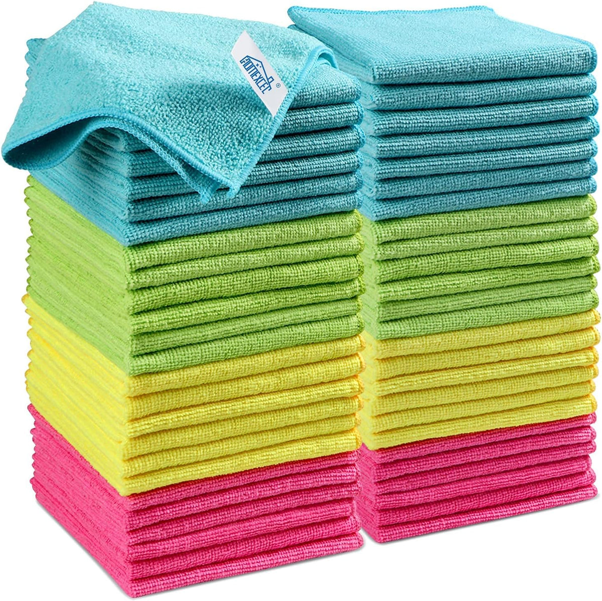 HOMEXCEL Microfiber Cleaning Cloth, 50 Pack Cleaning Rags, Cleaning Towels with 4 Color Assorted