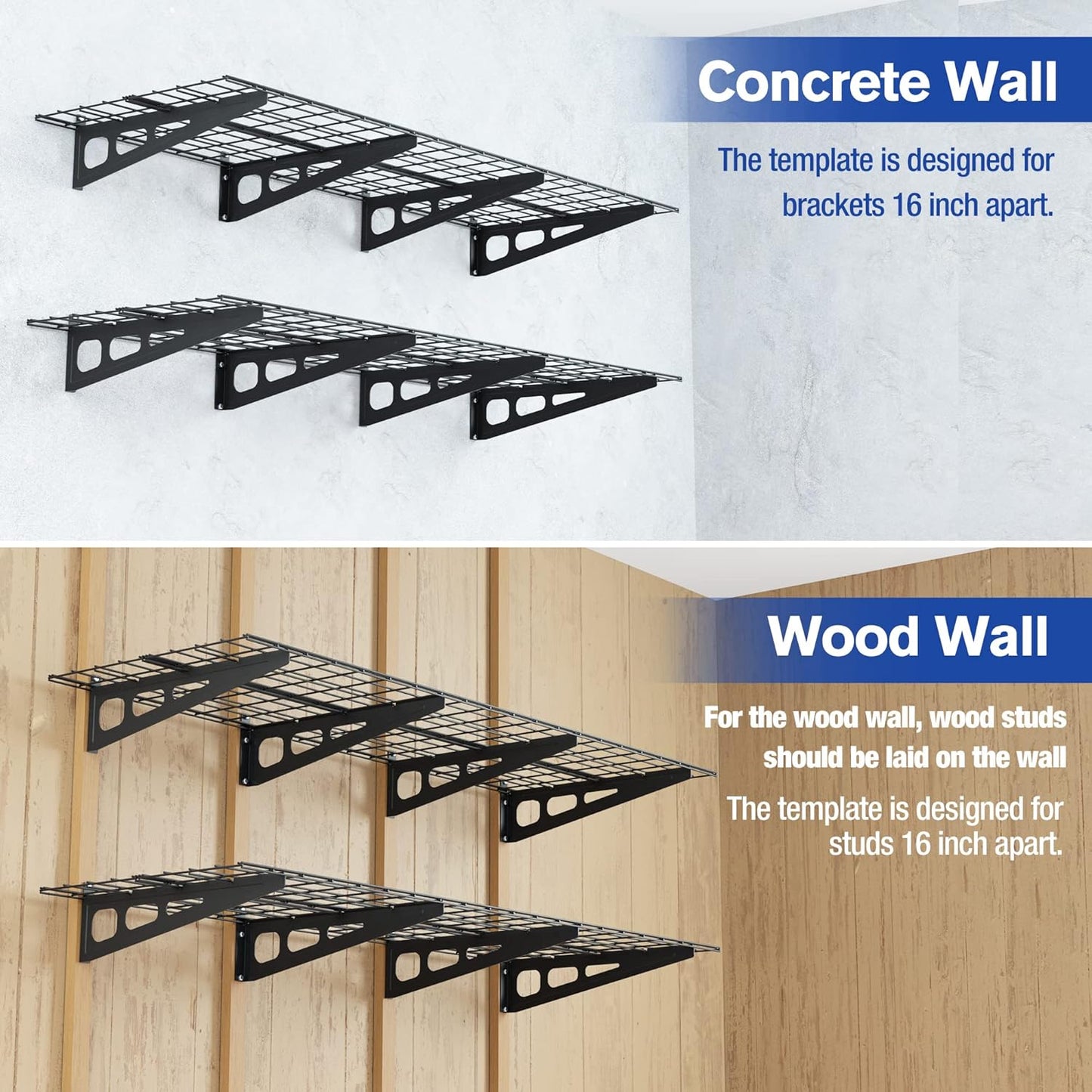 WORKPRO 2-Pack 2x6FT Garage Wall Shelving, 72” x 24” Heavy Duty Wall Mounted Shelving, 800lbs Load