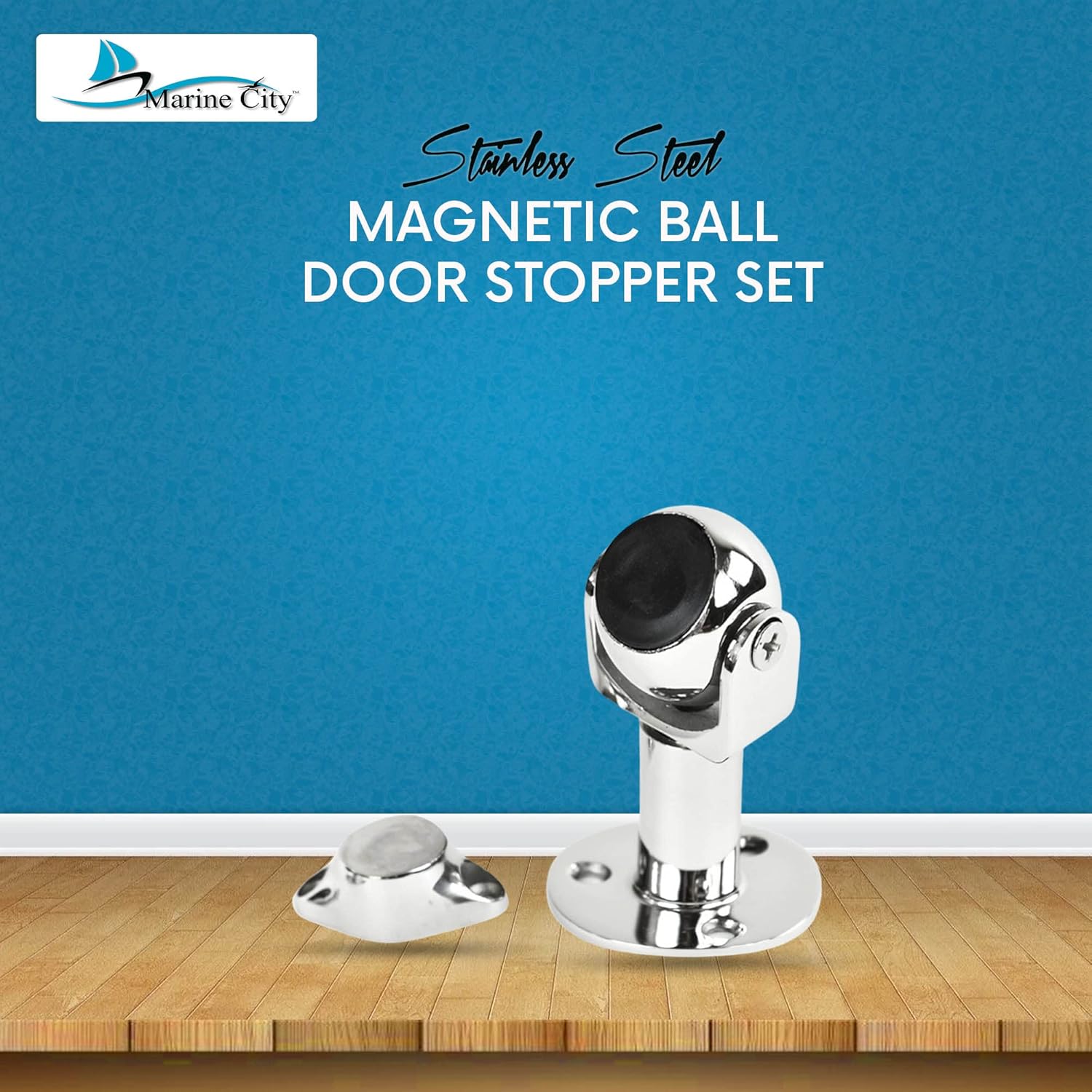 MARINE CITY Magnetic Ball Door Window Stopper Set, 316 Stainless Steel, Corrosion-Resistant, Holds