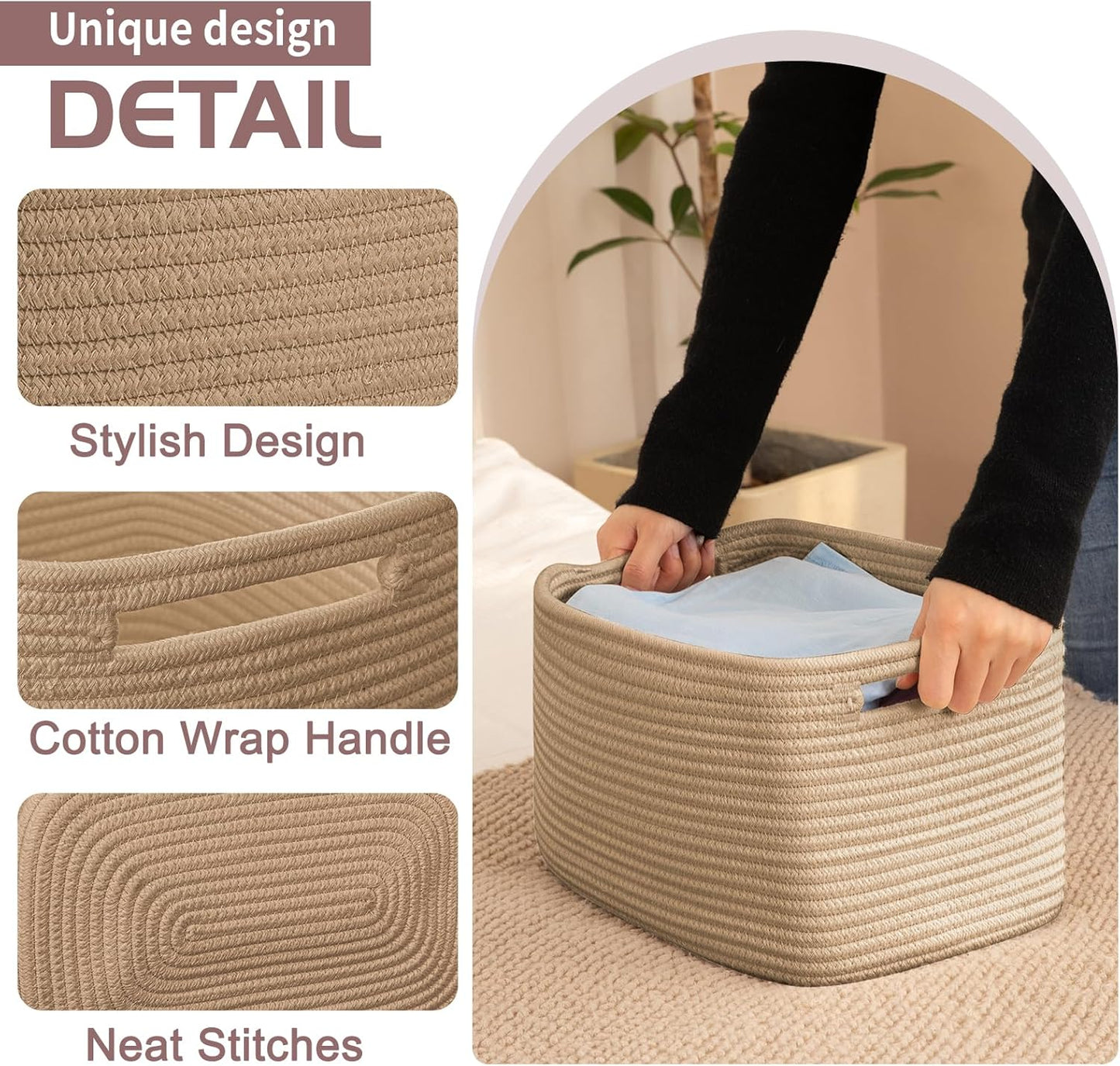 OIAHOMY 4 Pack Storage Baskets for Organizing, Cube Storage Bins for Shelves, Rectangle Storage