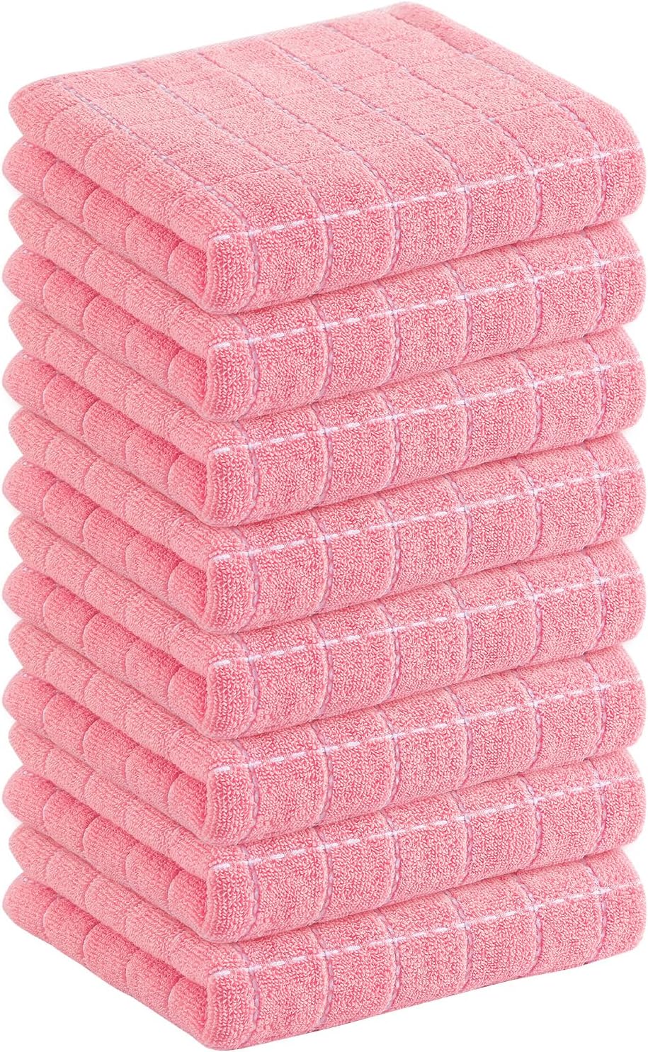 Homaxy 100% Cotton Terry Kitchen Towels(Pink, 13 x 28 inches), Checkered Designed, Soft and Super