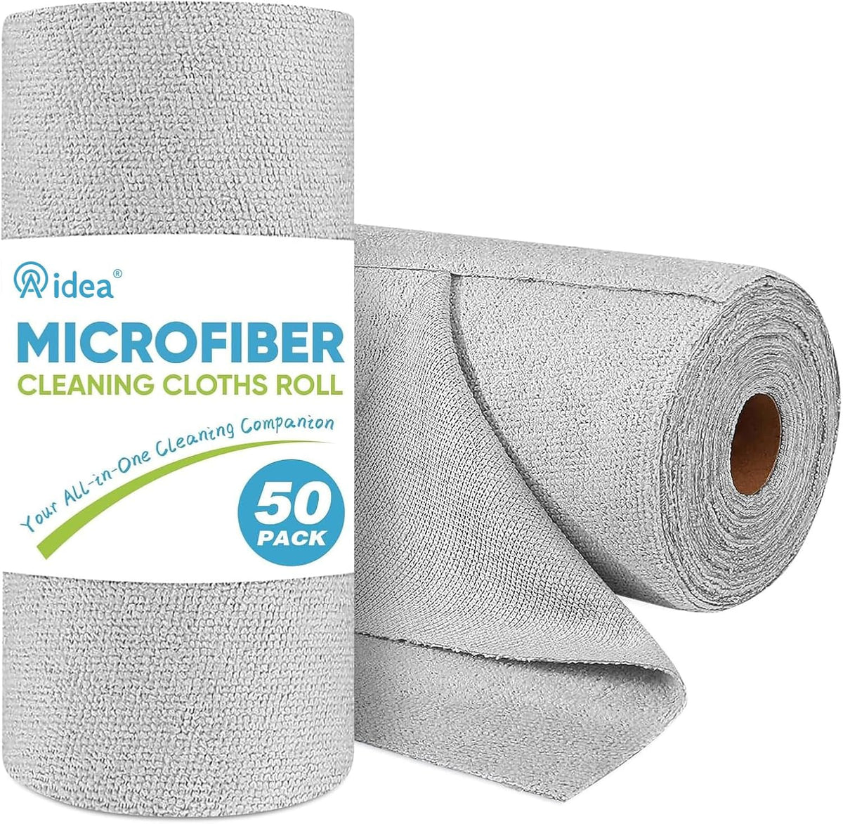 AIDEA Microfiber Cleaning Cloth Roll, 50PK, Paper Towels Reusable Grey Tear Away Towels, Washable