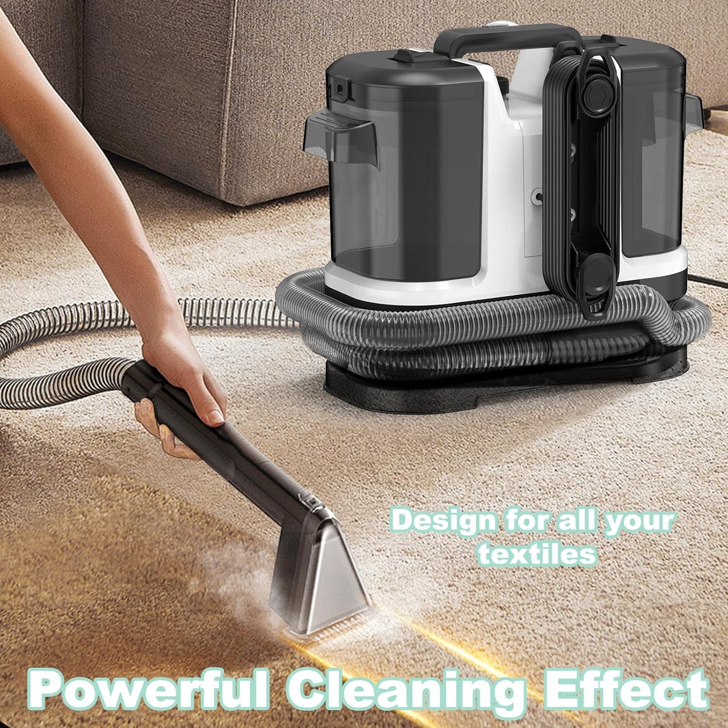 Portable Carpet & Upholstery Cleaner, Deep Cleaning for Rugs, Couch, Car Interiors Stains, Pet &