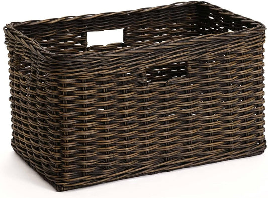 The Basket Lady Tall Rectangular Wicker Storage Basket, Medium, 20 in L x 13 in W x 11 in H