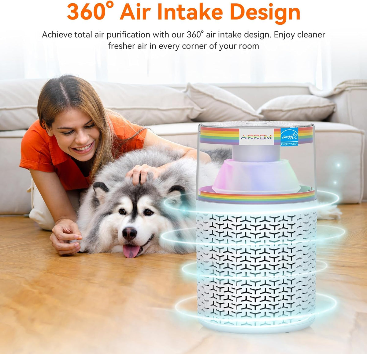 AIRROMI Air Purifiers for Bedroom Home,Up to 658 Ft²,Activated Carbon Filter Cleaner,With Fragrance