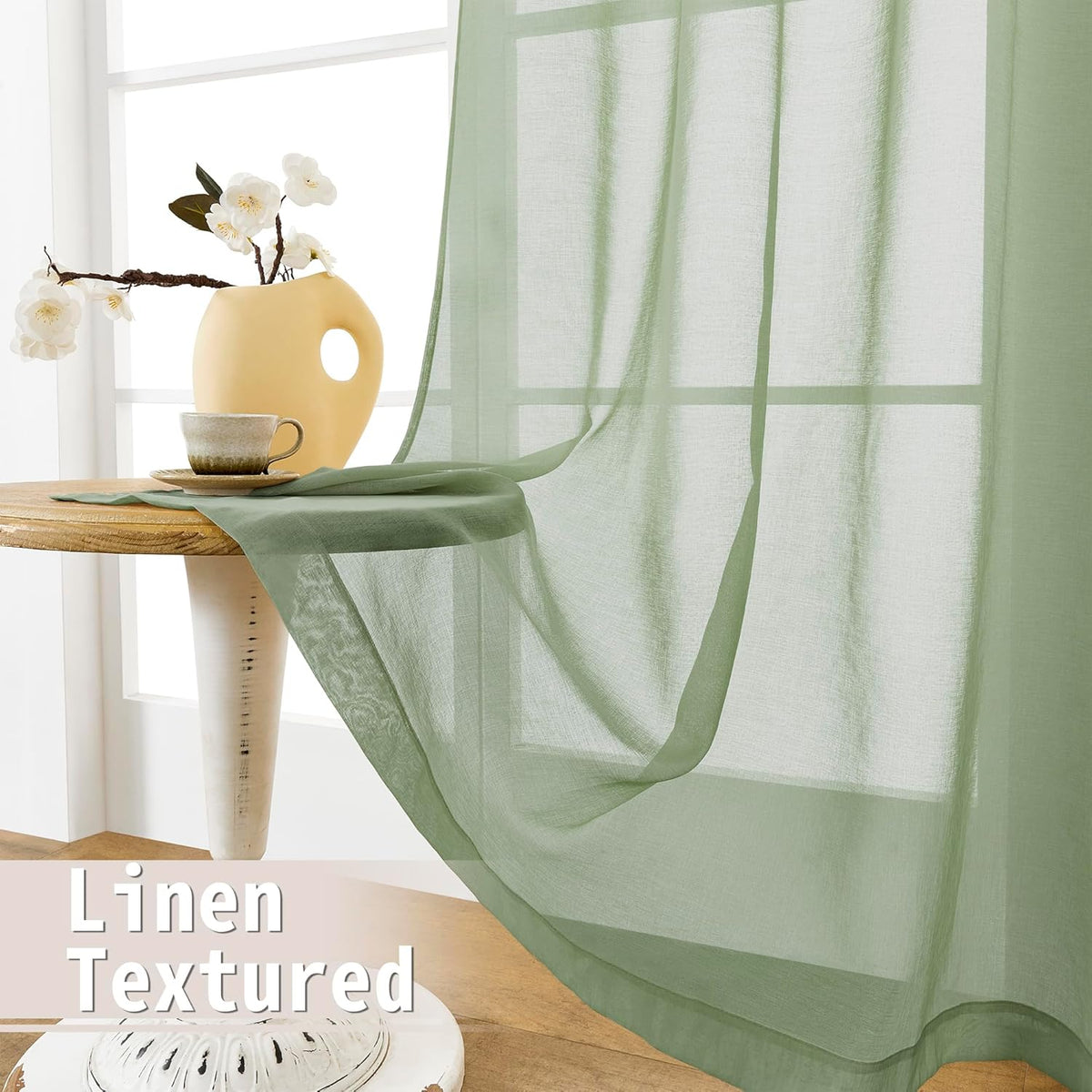 Tollpiz Sheer Door Curtains Closet Linen Textured Curtain Sheers Doorway Light Filtering Voile