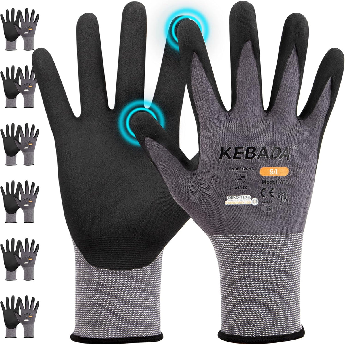 Kebada W2 Micro-Foam Coated Work Gloves, Touchscreen Working Gloves with Grip, Idea for Package