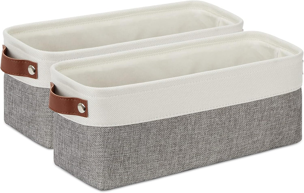 DULLEMELO Small Storage Baskets 15"x6"x5.5", Fabric Storage Bins for Toilet Tank Top [2 Pack], Back