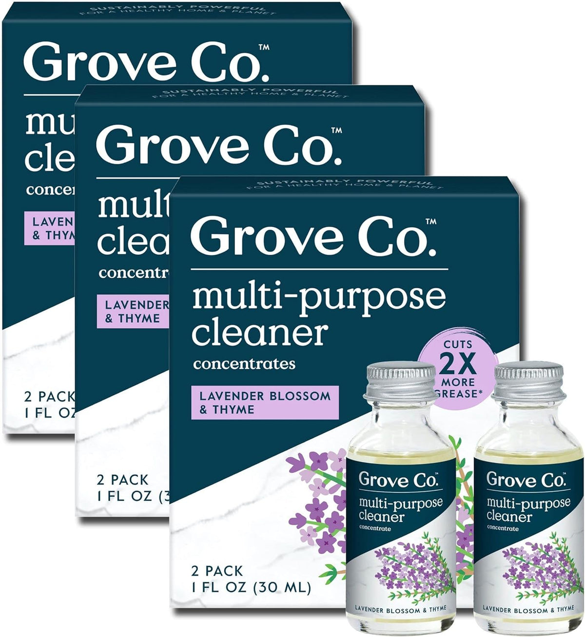 Grove Co. Multi-Purpose Cleaner, Refill Concentrate (6 x 1 Fl Oz) Plant-based Household Cleaning