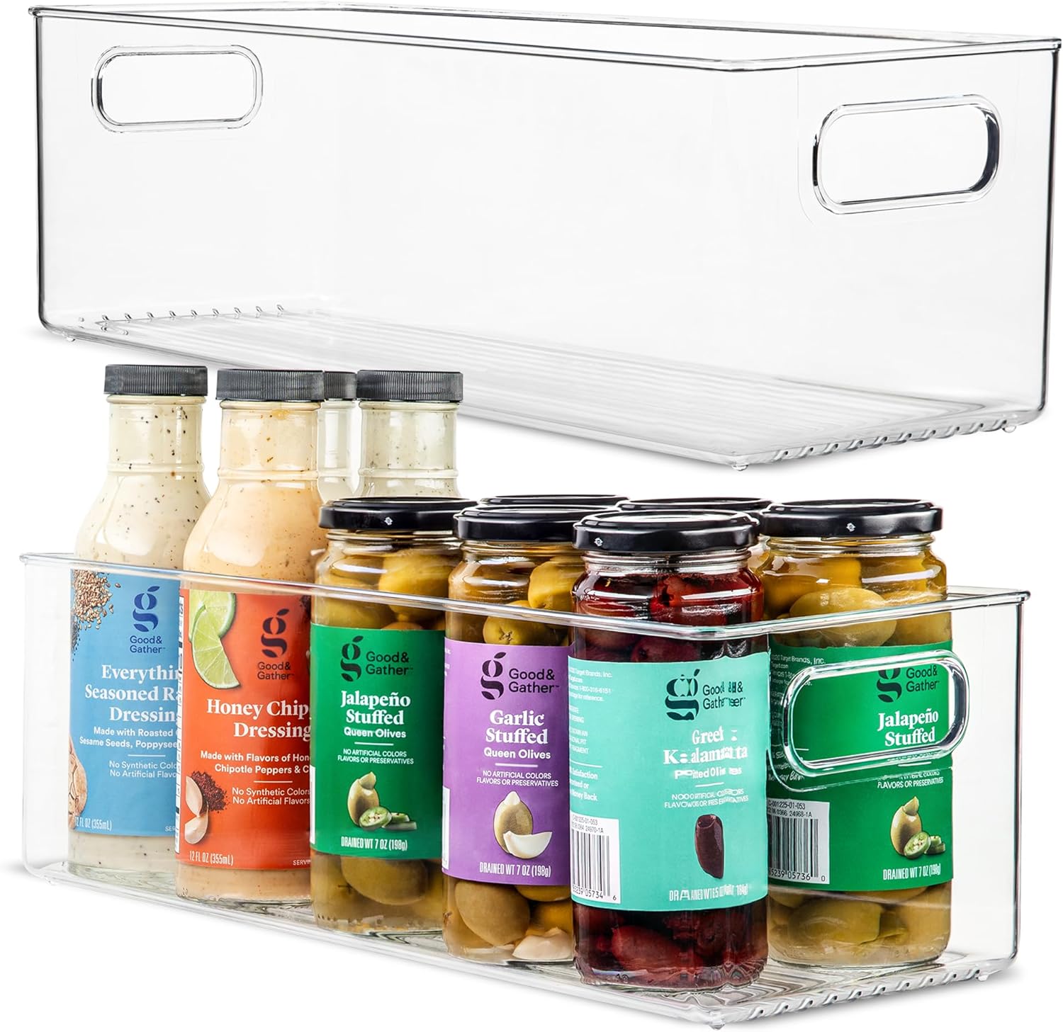 Plastic Food Storage 2 Pack Clear Container Bin with Handles for Organizing Kitchen, Pantry