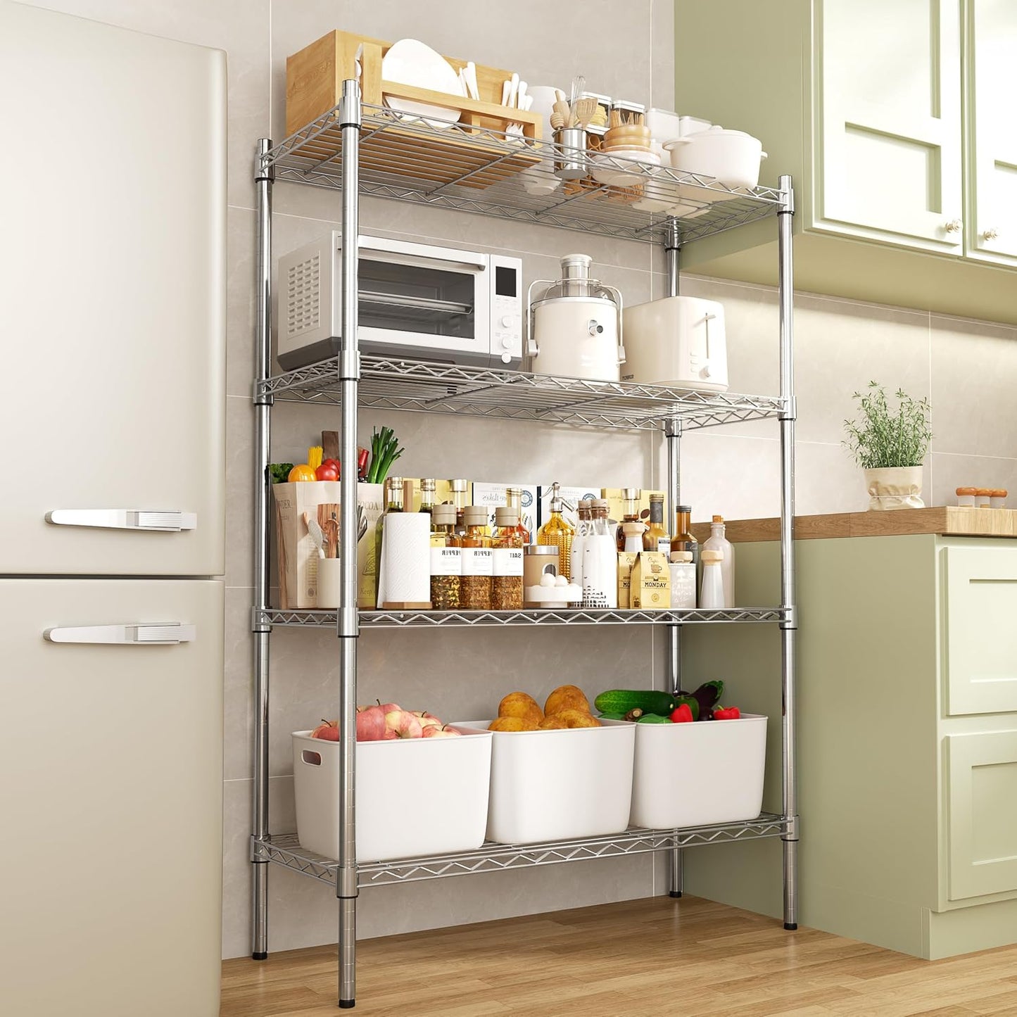 Auslar 4-Shelf Storage Wire Shelves Heavy Duty 4 Tiers Standing Shelving Units Adjustable Metal