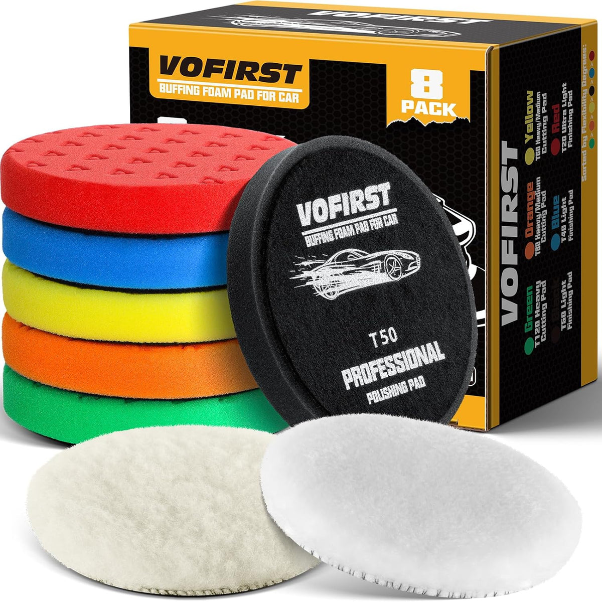 8 Pcs Buffing Polishing Pads, 6 Inch Polishing Pads, Car Compound Buffing Sponge Pads and Woolen