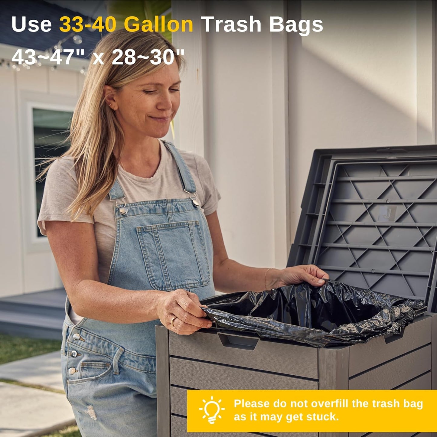 EAST OAK 38 Gallon Outdoor Trash Can | Waterproof Resin Garbage Can with Tiered Lid & Drip Tray |