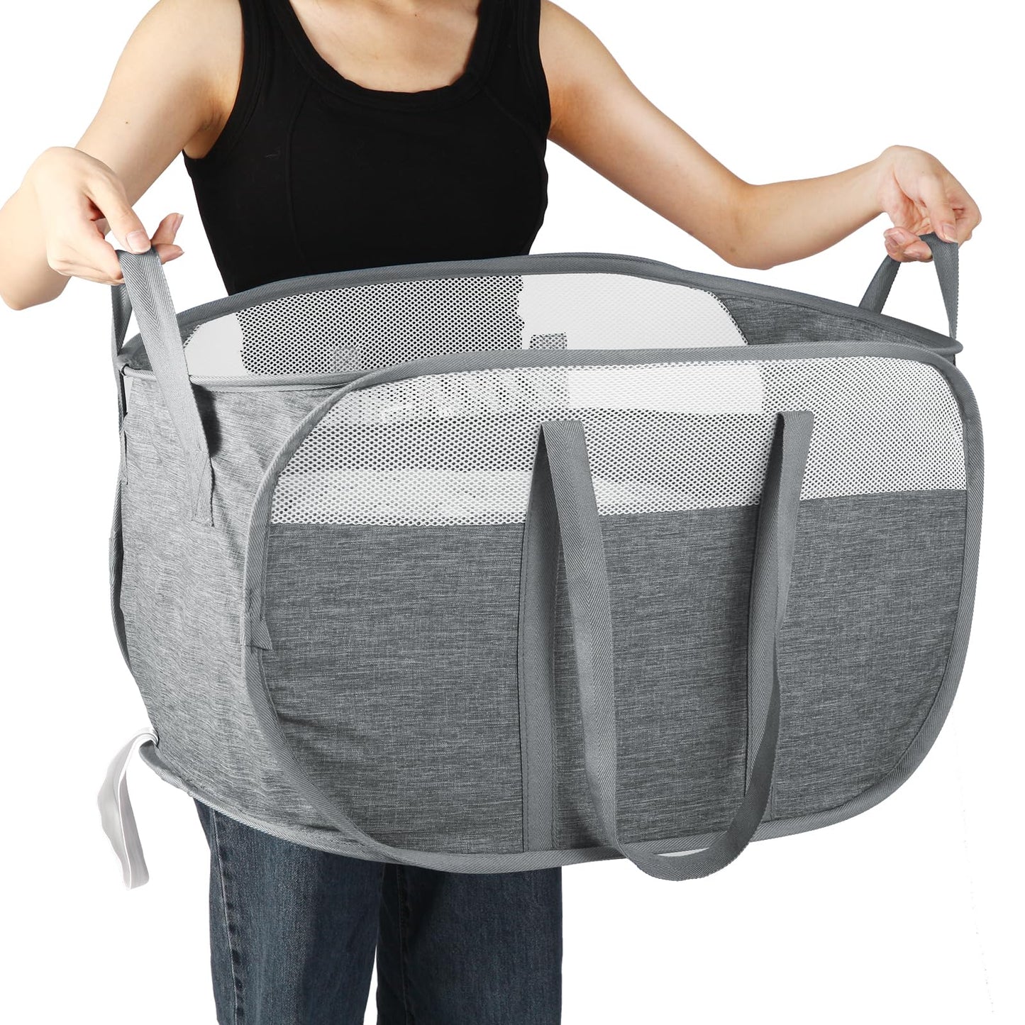 Collapsible Laundry Baskets, Tear Proof Pop Up Laundry Hamper with Dual Handles, Durable Foldable
