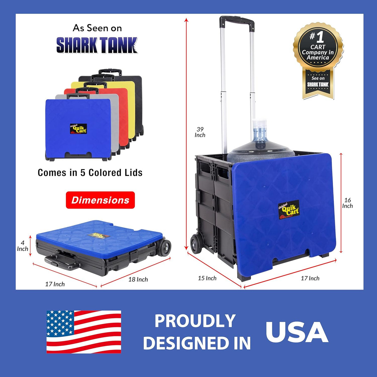 dbest products Quik Cart Collapsible Rolling Crate on Wheels for Teachers Tote Basket, 80 lbs