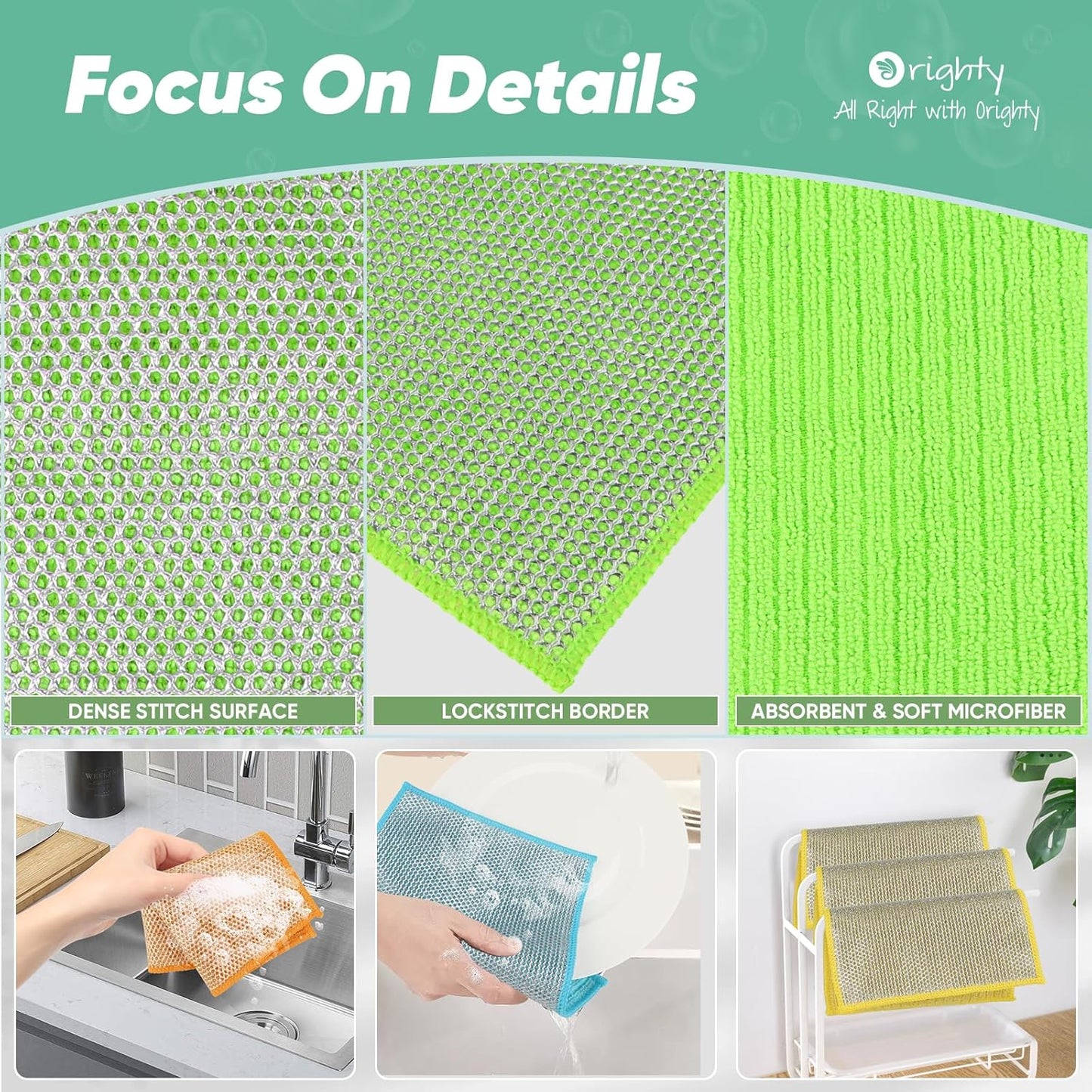 Orighty Multipurpose Wire Dishwashing Rag 12 Pcs, Upgraded Double-Layer Non-Scratch Wire Dish
