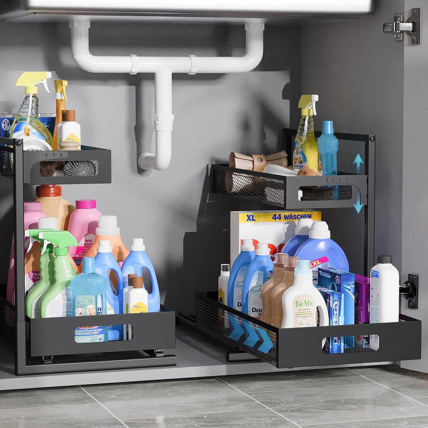 Under Sink Organizer, Silk-Smooth Metal Sliding Drawer Organizers and Storage Rack, Pull Out