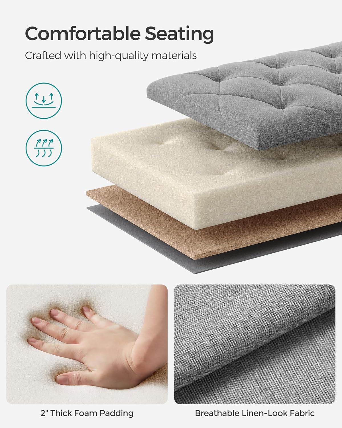 SONGMICS Storage Ottoman Bench, Foot Rest with Legs, 15.7 x 43.3 x 15.7 Inches, End of Bed Bench