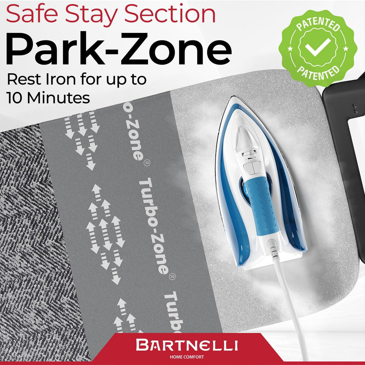 Bartnelli Heavy Duty Ironing Board 48x15 | Designed & Made in Europe with Patent Technology, Turbo