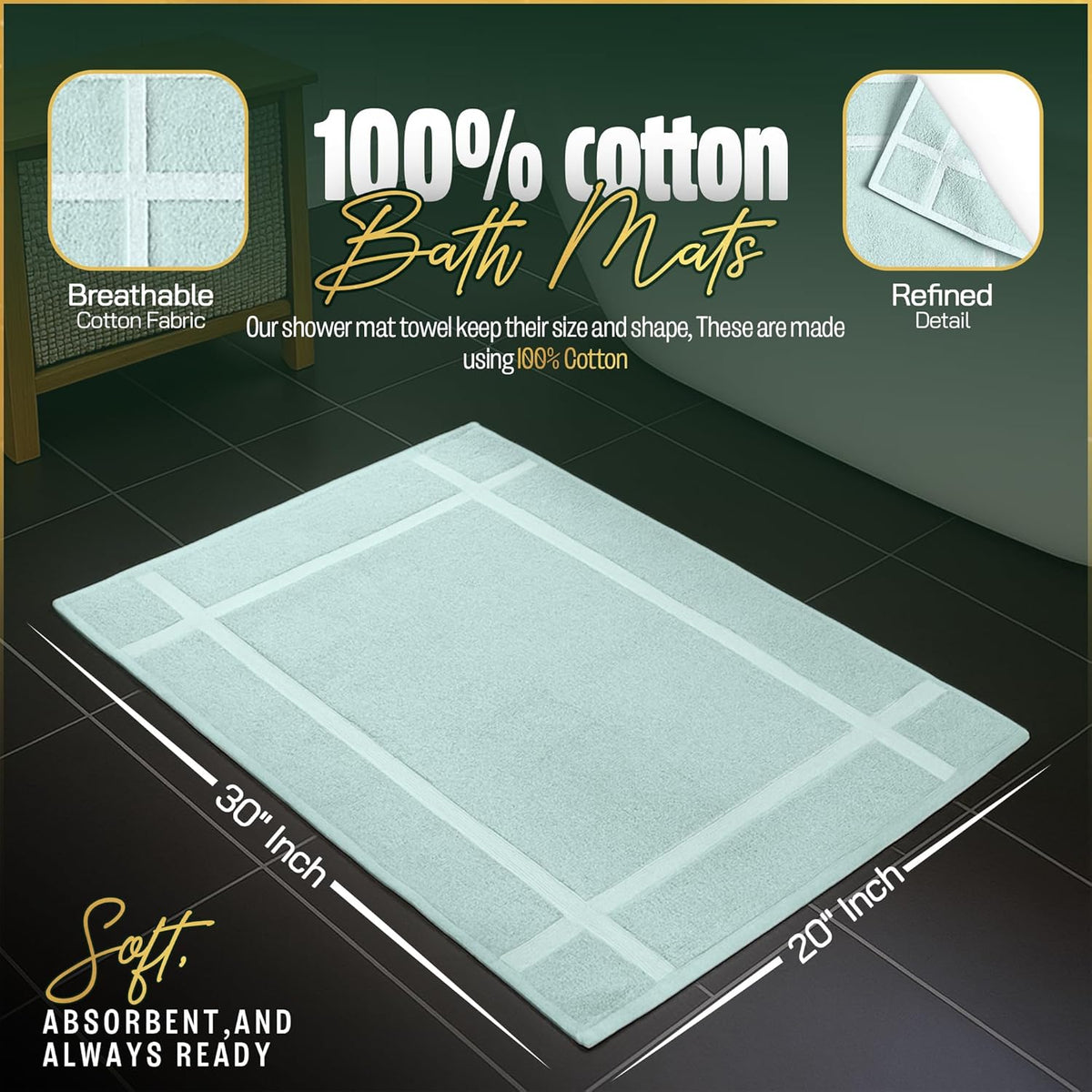 Pearl Linens Pack of 6 100% Cotton Bath Mat 20x30 inches, Soft & Absorbent Quick Dry Bathroom Mat