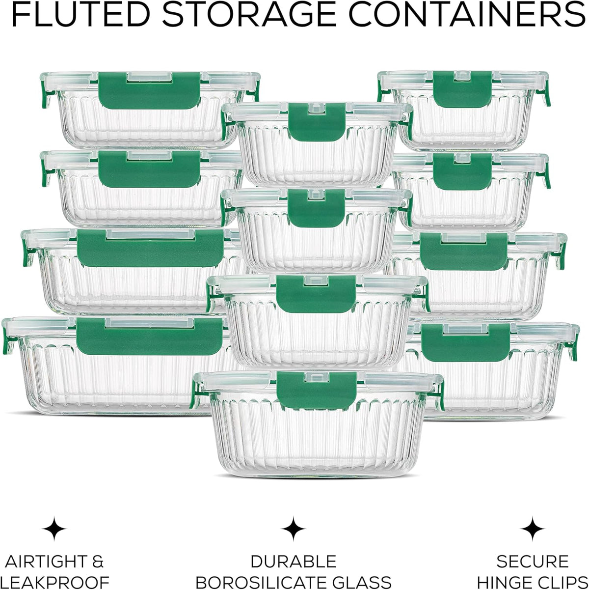JoyJolt 24pc Borosilicate Glass Storage Containers with Lids | 12 Airtight/Freezer Safe Food