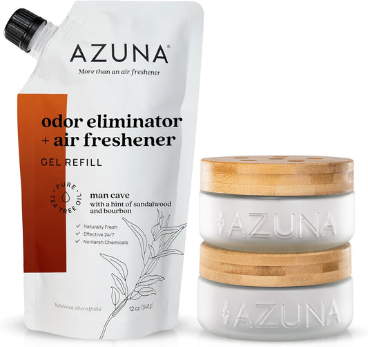 Azuna Air Freshener & Odor Eliminator for Strong Odor | 2 Room Kit Includes (2) Empty Luxe Glass