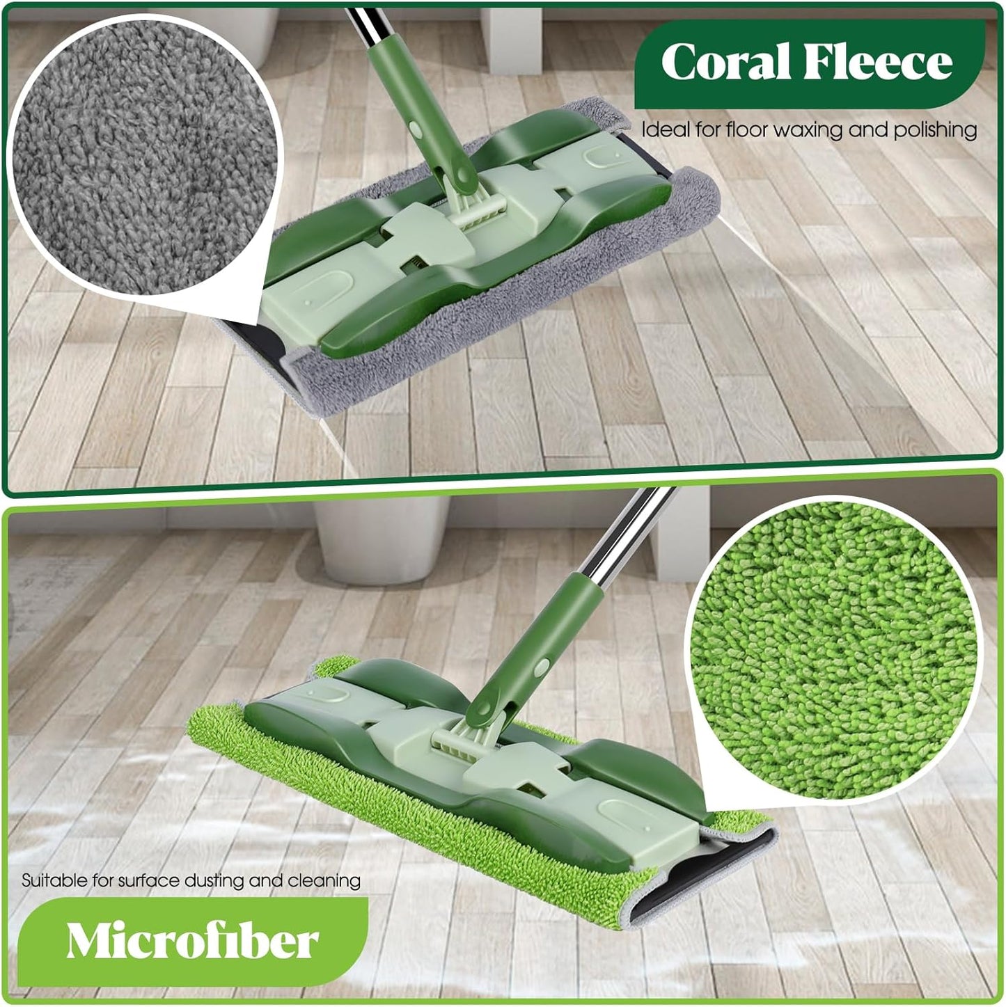 MASTERTOP Microfiber Mop - Flat Floor Mops Wet Dry Dust Mop with 4 Washable Pads & 52.4'' Stainless