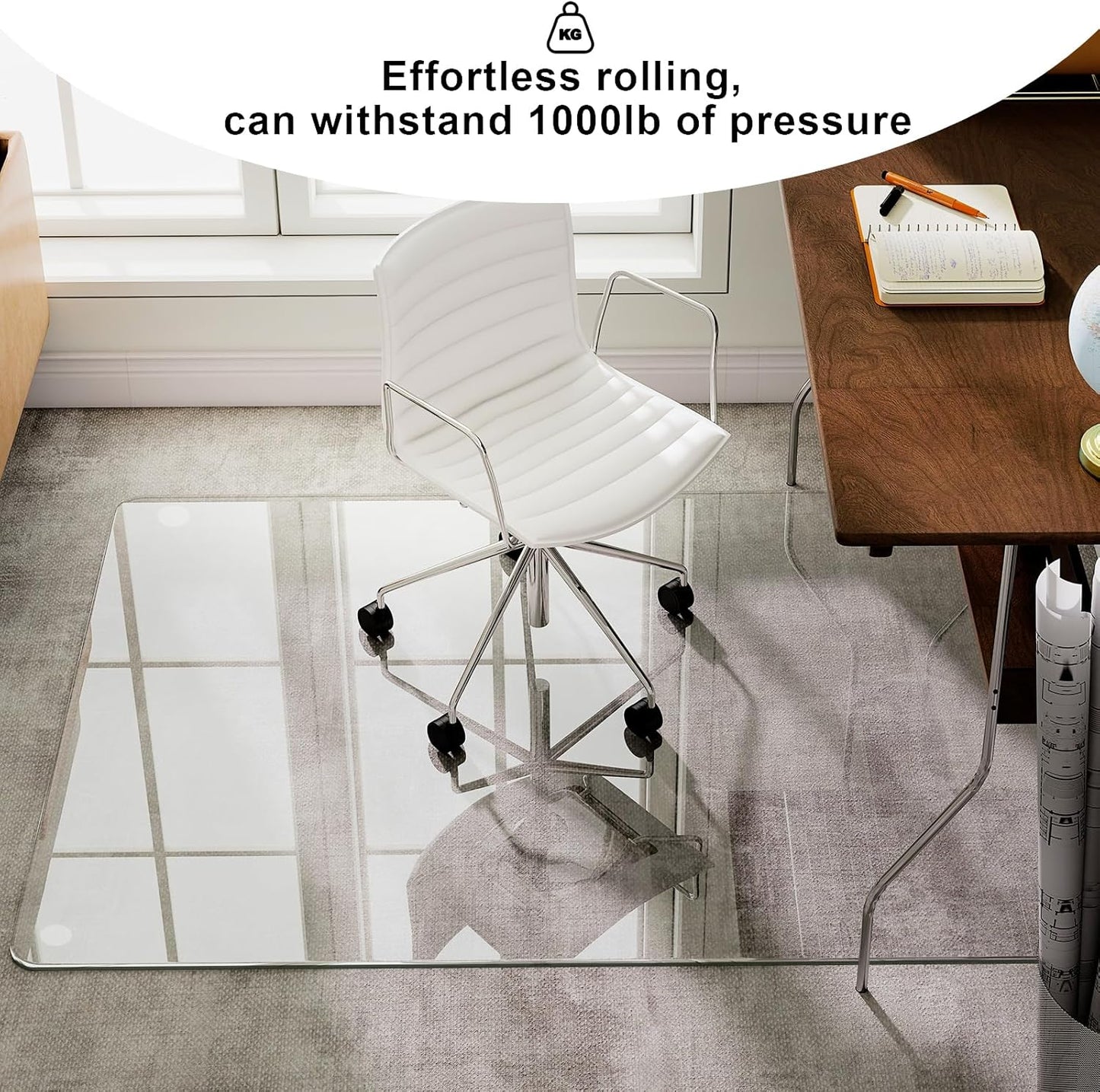 GLSLAND 54"x32" Tempered Glass Chair Mat Heavy-Duty Floor Protector for Carpet & Hard Floors