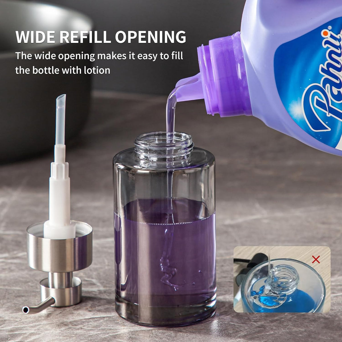 Enra Foaming Soap Dispenser, 12oz Thick Glass Body with Stainless Steel Pump, Bathroom & Kitchen
