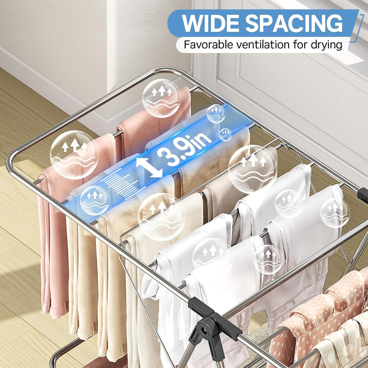 APEXCHASER Clothes Drying Rack with 4 Wings, Stainless Steel Drying Rack Clothing with