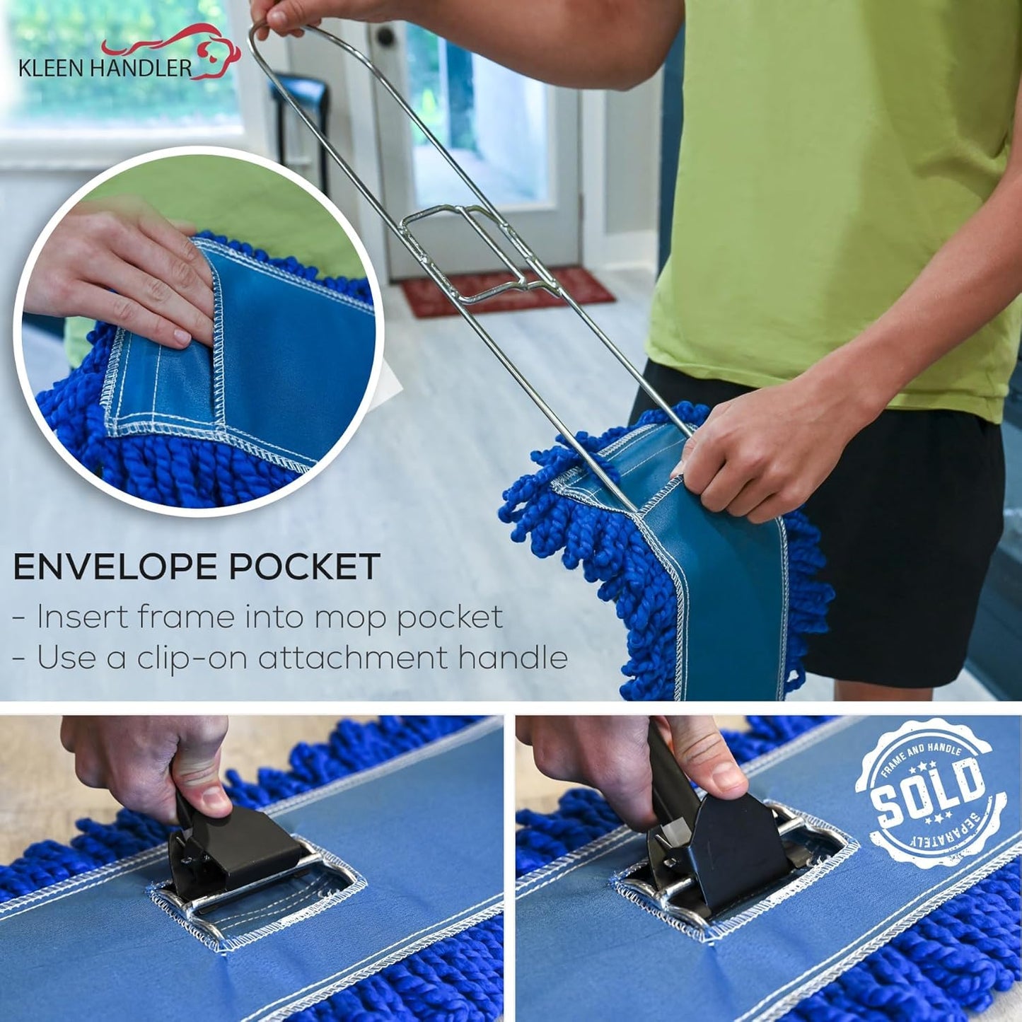 Kleen Handler 18 inch Microfiber Dust Mop | Small Washable Commercial Mop Head Replacement, Pack of