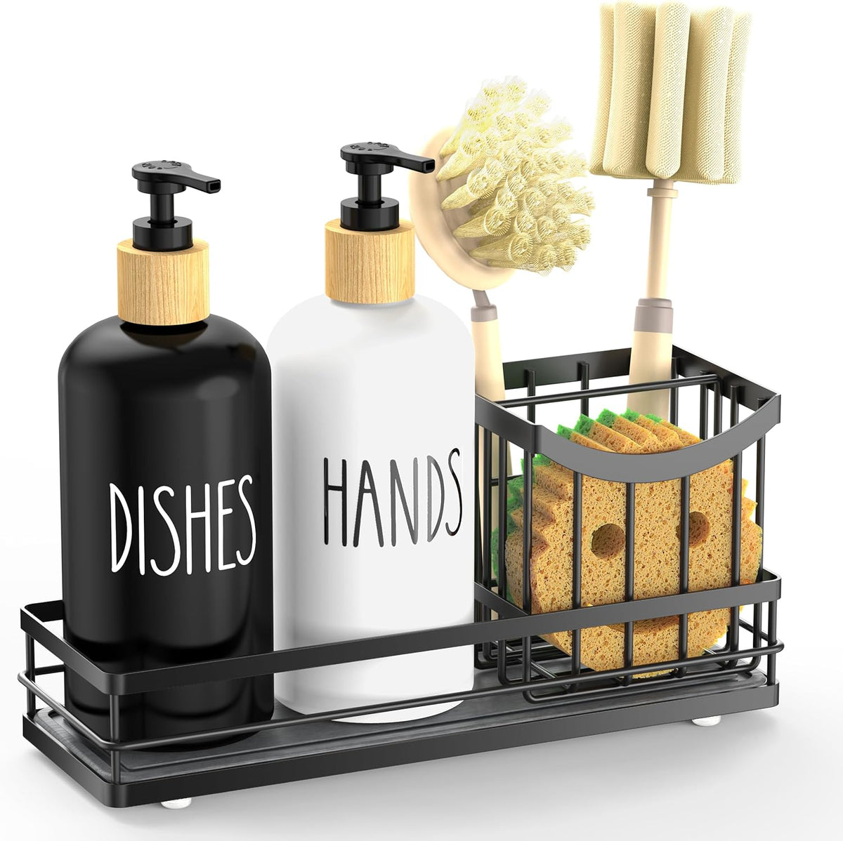 Moforoco Kitchen Dish Soap Dispenser Set, 16OZ Glass Bottle, Hand and Dish Soap Dispenser Set