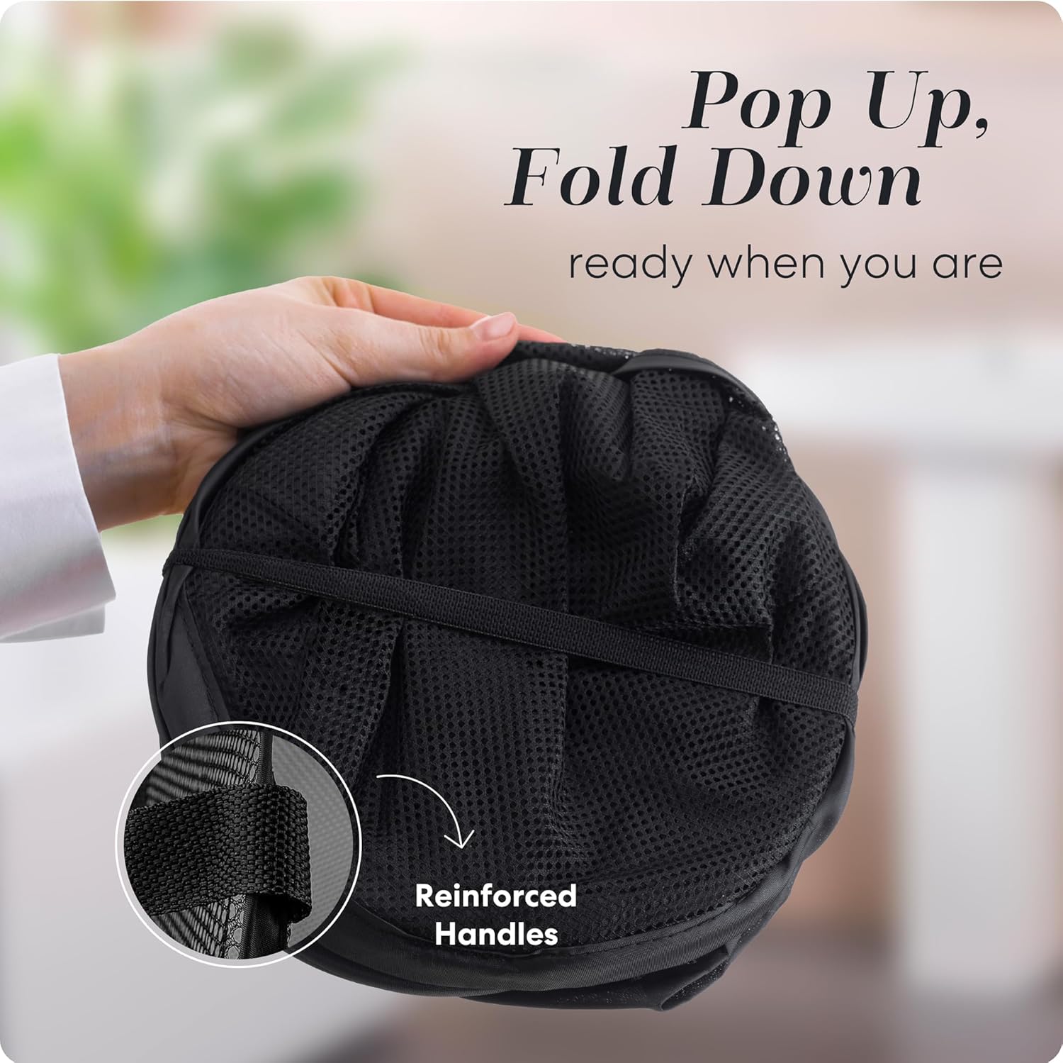Handy Laundry Collapsible Mesh Pop Up Hamper with Wide Opening and Side Pocket - Breathable