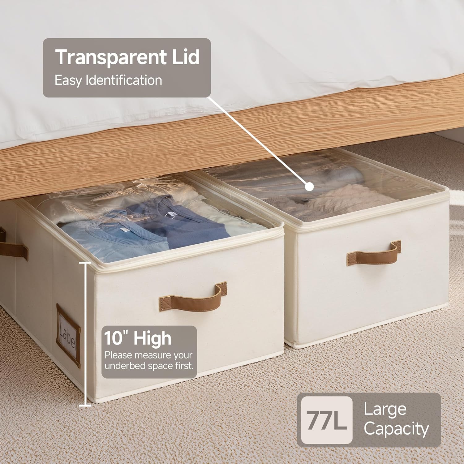 StorageWorks Under Bed Storage Bins, 10'' Underbed Storage Containers with Lid, 90L Clothes