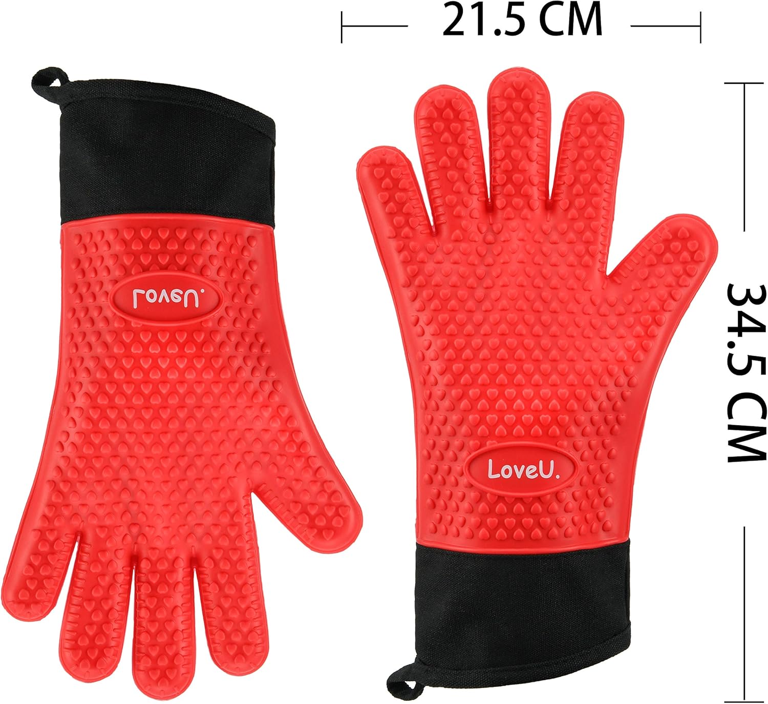 Kitchen Oven Gloves - Dual-Layer Heat Resistant Grilling Gloves, Silicone Oven Mitts with 5