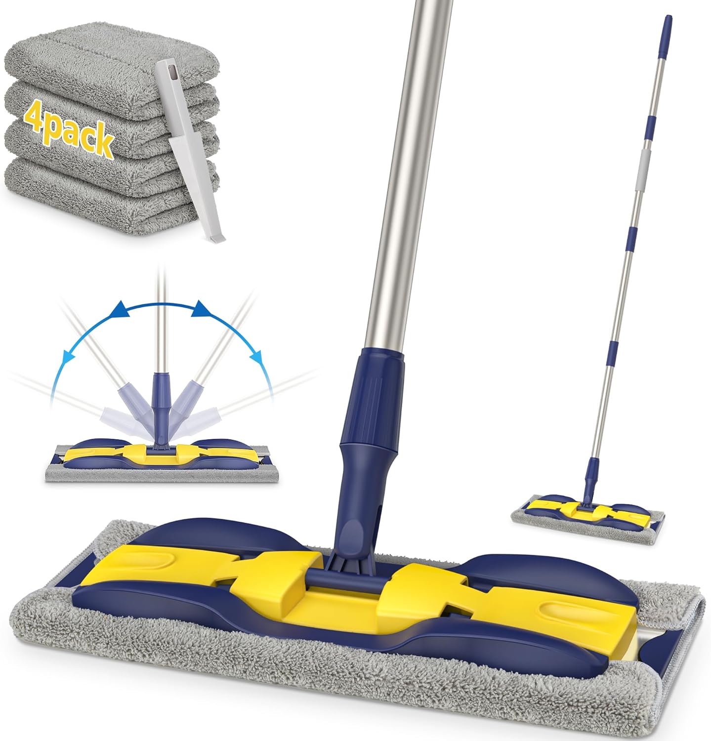 MEXERRIS Microfiber Flat Mop for Hardwood Laminate Tile Floor Cleaning: Stainless Steel Handle - 4