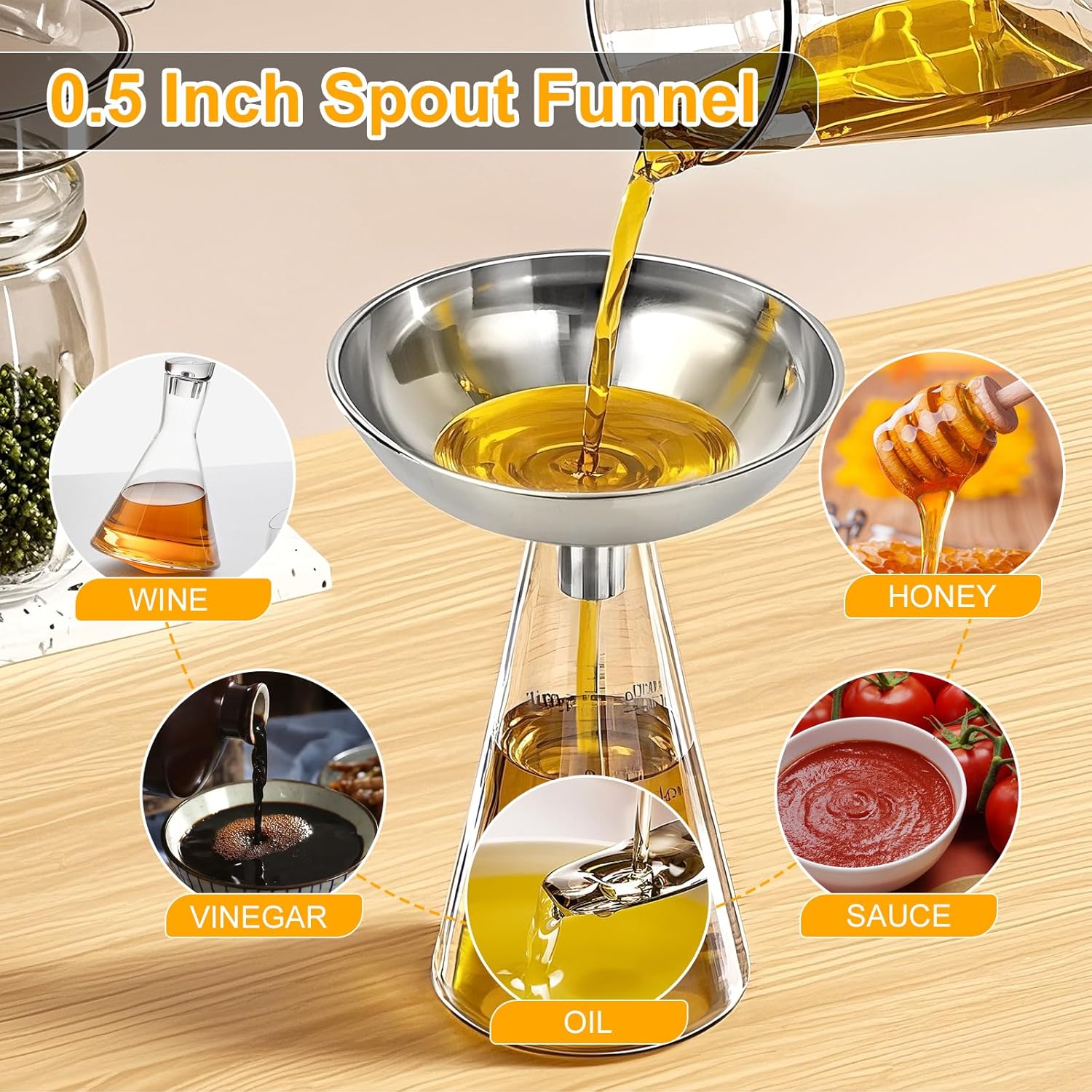 Kitchen Funnel, Stainless Steel funnels for Kitchen use Filling Bottles, one-Piece Funnel is