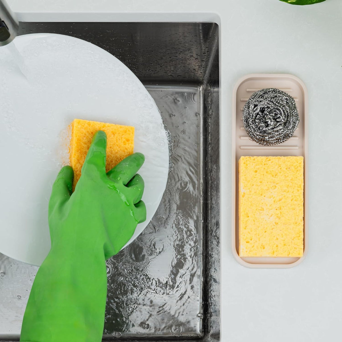 Zulay Kitchen (9x3.5) Silicone Sponge Holder for Kitchen Sink - Flexible Multipurpose Soap Tray