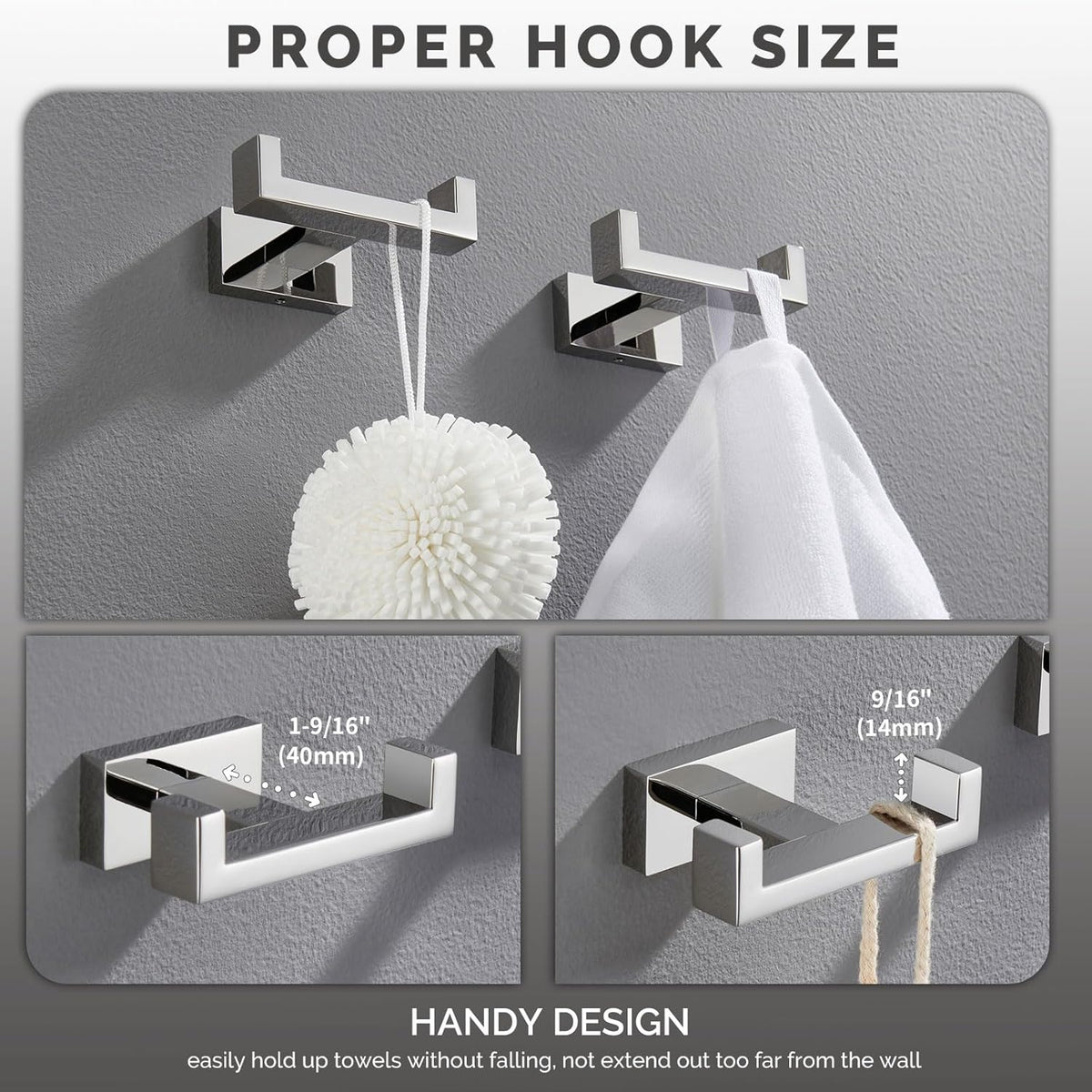 Angle Simple Double Towel Hooks, SUS 304 Stainless Steel Robe Coat Wall Hooks for Bathroom