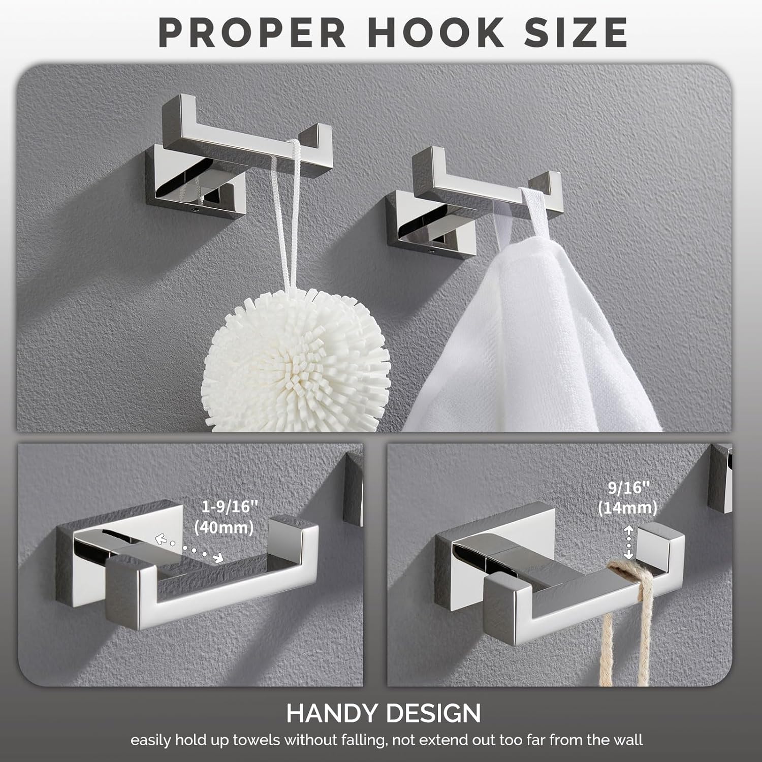 Angle Simple Double Towel Hooks, SUS 304 Stainless Steel Robe Coat Wall Hooks for Bathroom