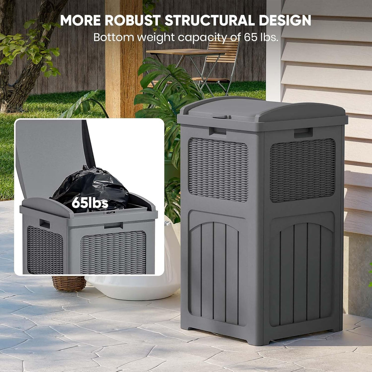 Patiowell 36 Gallon Outdoor Trash Can, Resin Outdoor Garbage Can with Lid for Patio, Backyard
