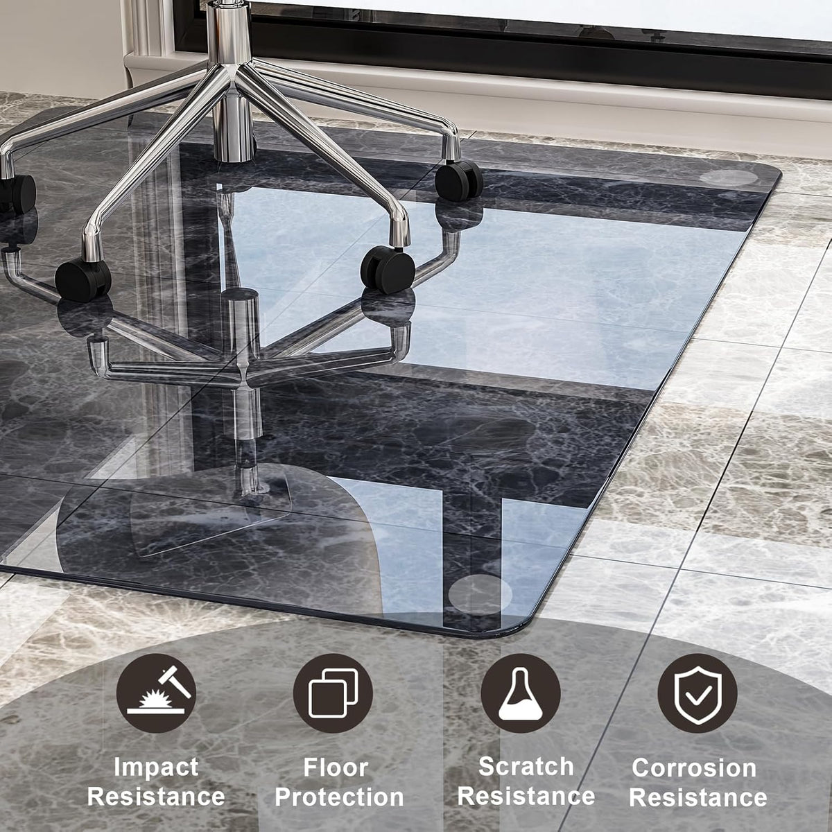 GLSLAND Office Chair Mat, 36" x 46" Grey Tempered Glass Floor Mat for Office Chair on Carpet, 1/6"