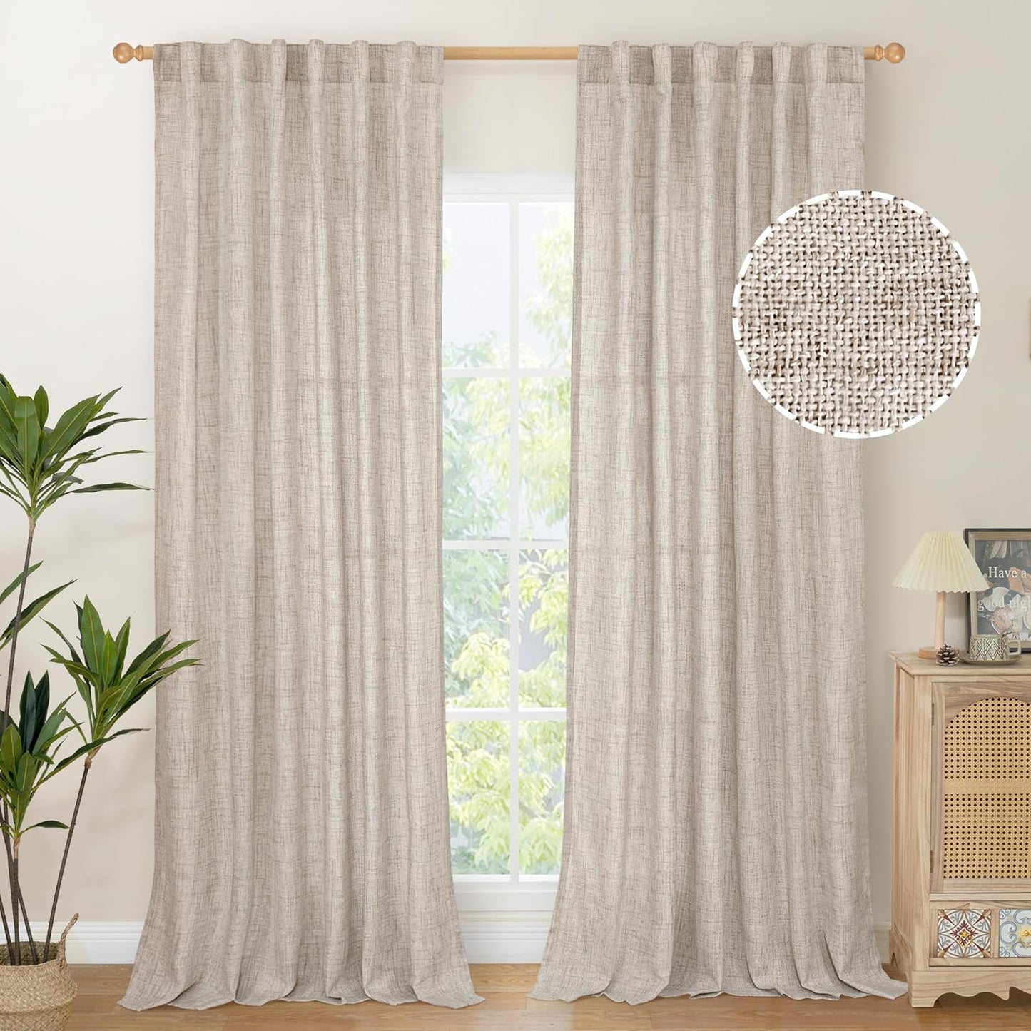 YoungsTex Linen Curtains Floor Length 102 Inch Long for Living Room Back Tab and Rod Pocket Light