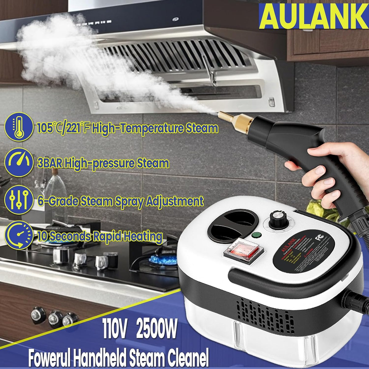 2500W Handheld Steam Cleaner,Portable Car Steamer For Auto Detailing,High-Temperature and Pressure