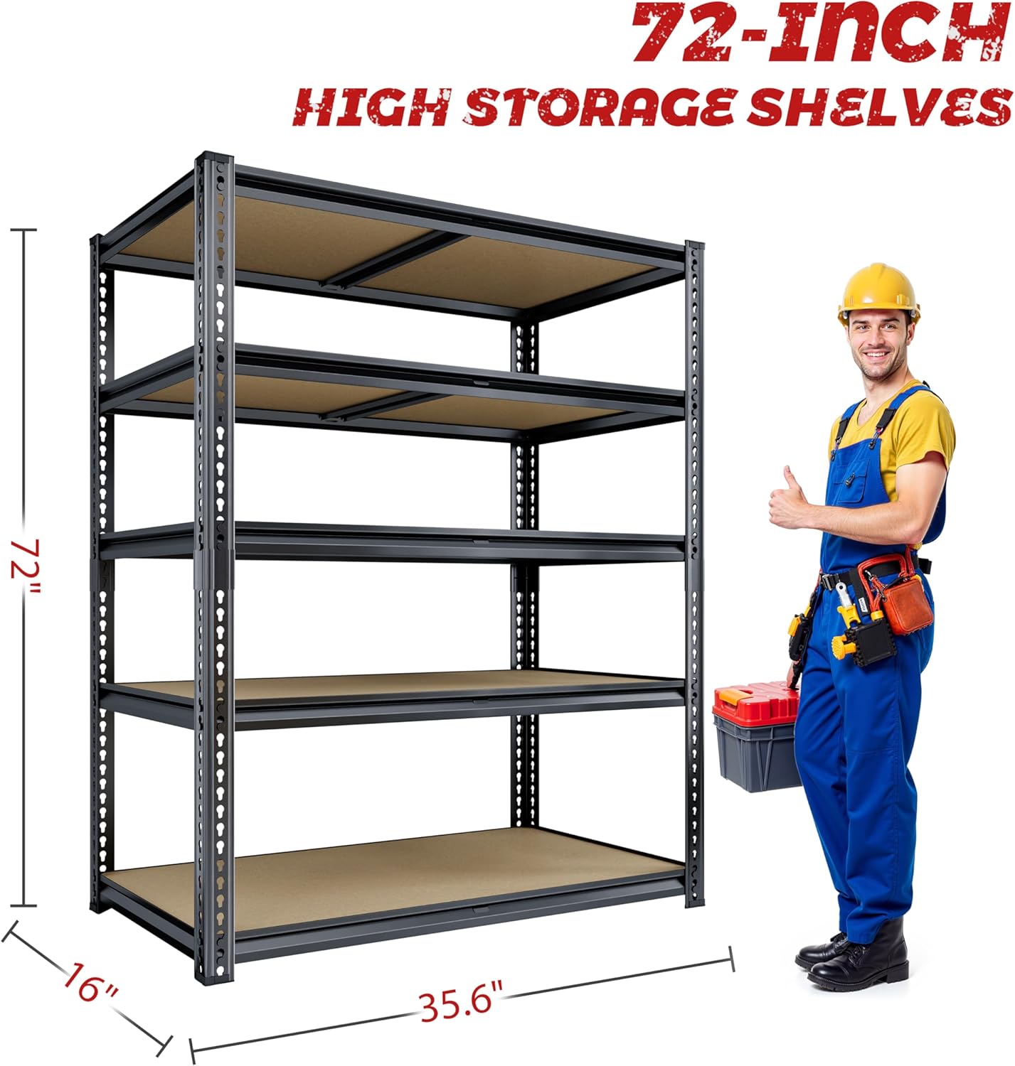 72"H Storage Shelves heavy duty, 2000LBS Garage Shelving, 5 Tier Metal Shelving Unit Adjustable