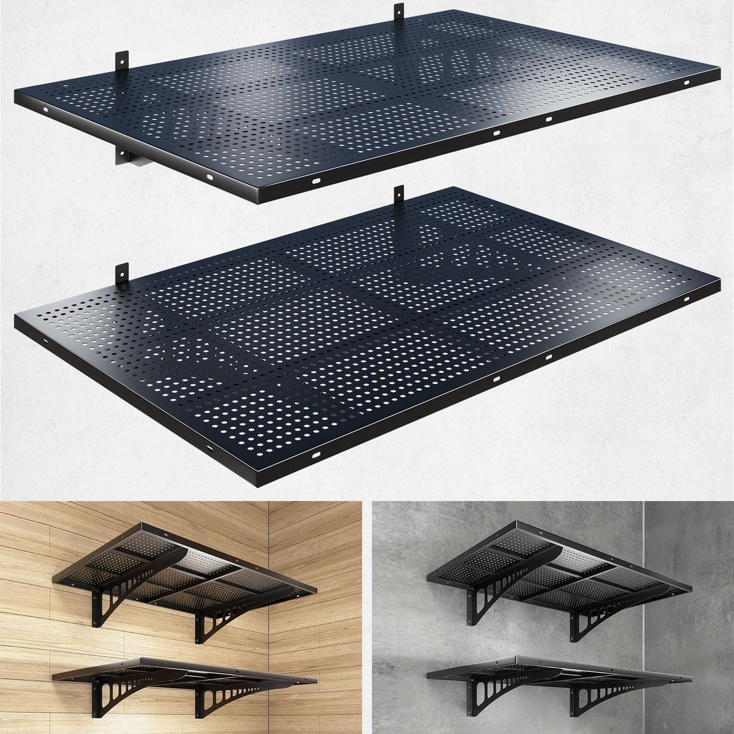 2-Pack 2x3ft Heavy Duty Garage Wall Shelving, 500 lbs Load Capacity, Garage Shelving Wall Mounted
