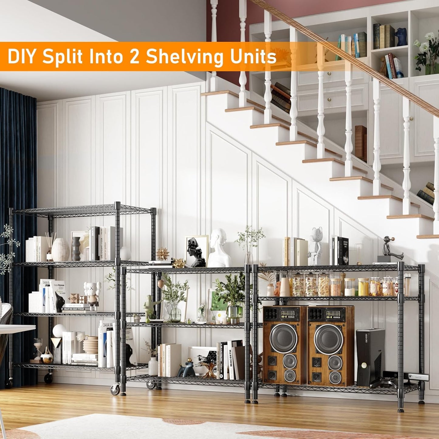 Himimi 18" D×36" W×72" H Storage Shelves with Wheels Metal Wire Shelving Unit 4 Tier Adjustable