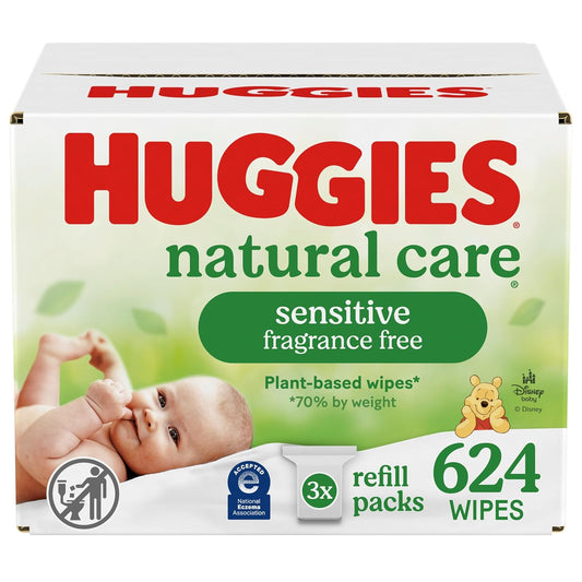 Huggies Natural Care Sensitive Baby Wipes, Hypoallergenic, 99% Purified Water, 3 Refill Packs (624