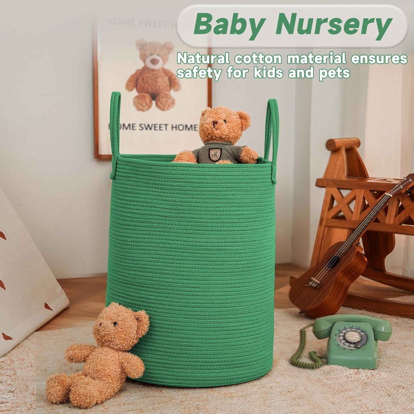 Large Woven Laundry Basket Hamper,100L Cotton Rope Storage Bin for Blankets,Toys and